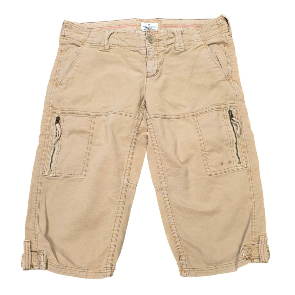 American Eagle Outfitters Khaki Cargo Capri Pants Women's Size 4 Tan Low Rise